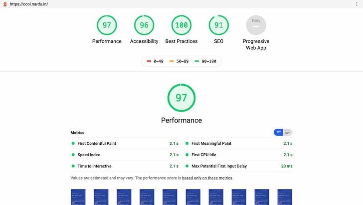 Score de performance de 97/100 en Jamstack.